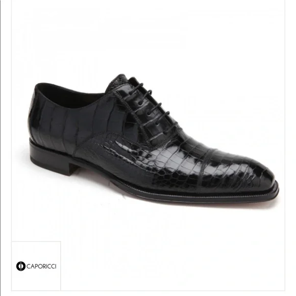 Caporicci 1102 Blk Genuine Alligator Cap Toe Shoes